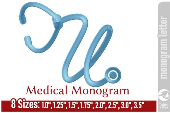 Medical Embroidery Monogram Letter - U